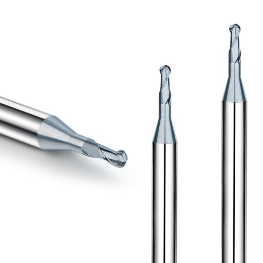 Fresa a testa sferica con collo lungo in rame e tungsteno【2 taglienti con collo lungo R0.1-R2】